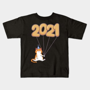 Happy New Year 2021 Cat Kitten New Year Eve Kids T-Shirt